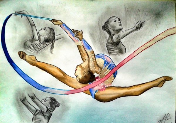 Гимнастка акварель