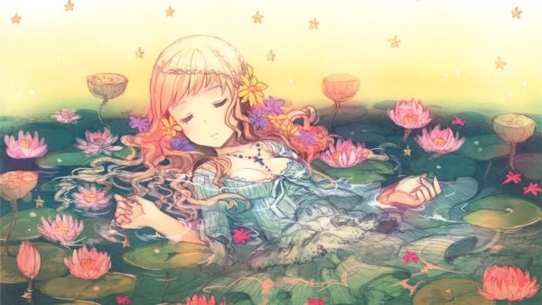 Аниме девушка в цветах