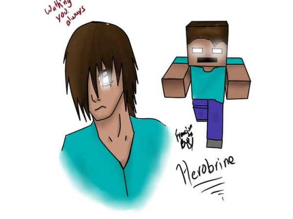 Рисунок майнкрафт Стив и ХЕРОБРИН