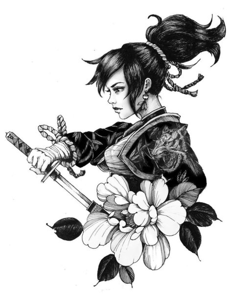 Эскизы тату Самурай и гейша