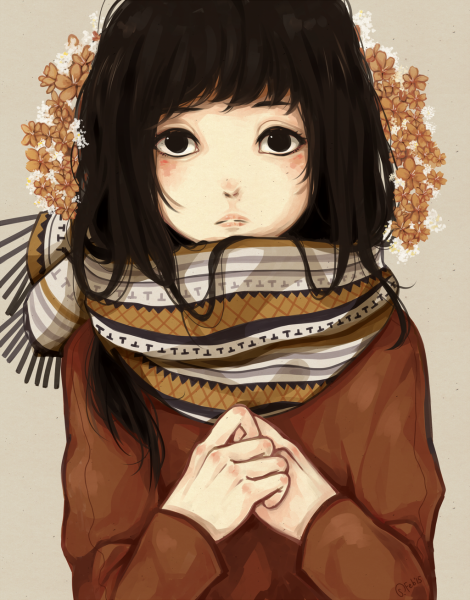 Аниме девушка с шарфом
