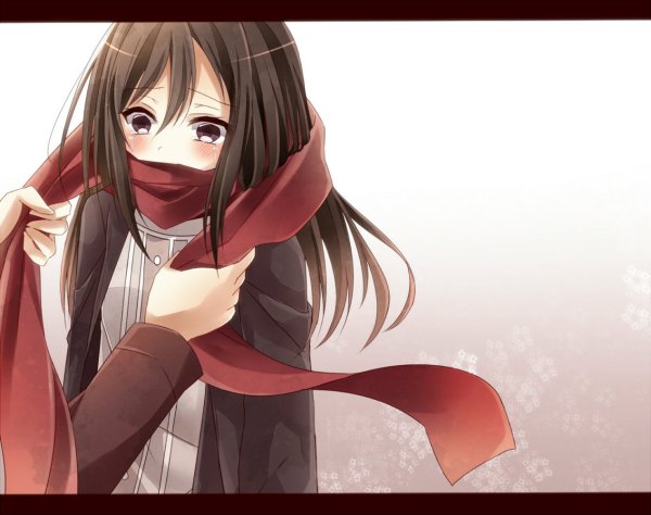 Микаса Аккерман с шарфом