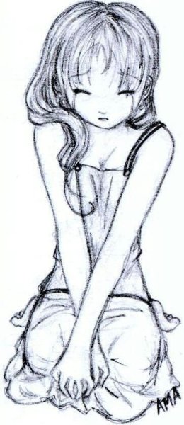 Девочка сидит рисунок карандашом