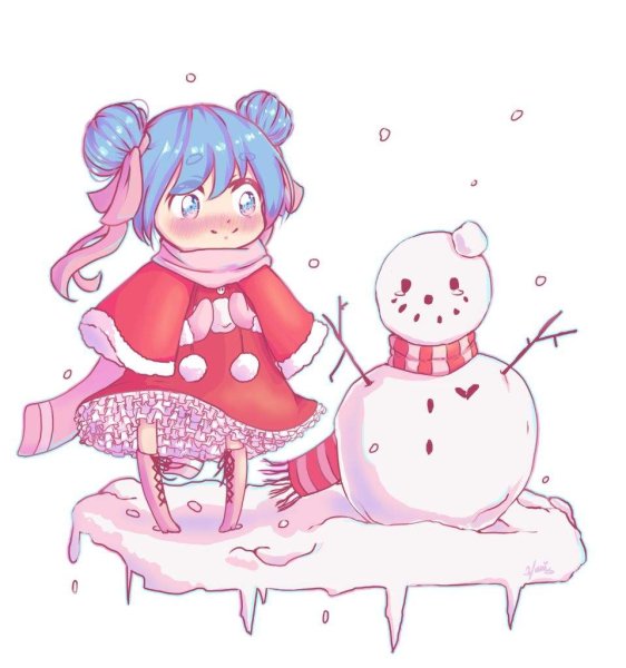 Аниме новый год Снеговик