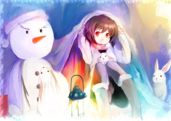 Аниме новый год Снеговик