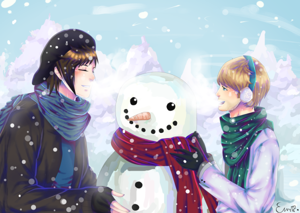 Аниме зима Снеговик