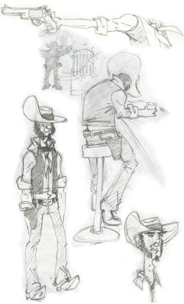 Скетчи карандашом ковбой