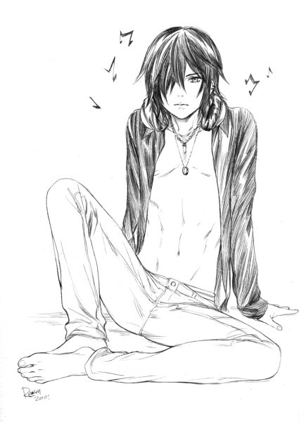 Парень сидит на полу арт