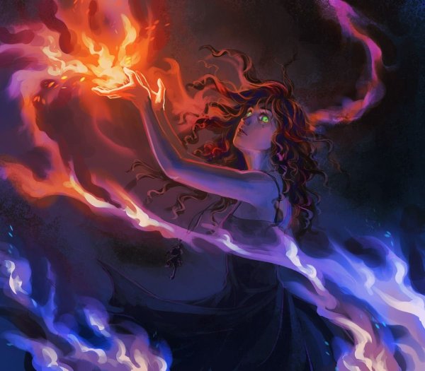 Девушка управляет огнем