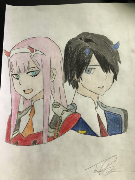 Рисунки аниме 02 Хиро карандашом