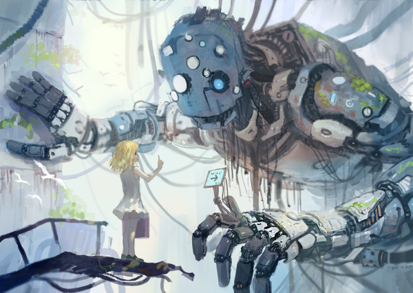 Девушка с механической рукой арт