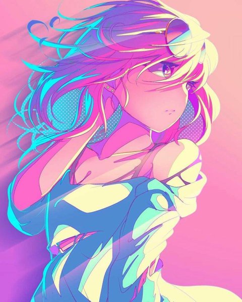 Аниме девушка с разноцветными волосами