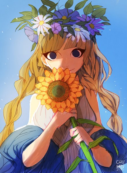 Аниме девушка с подсолнухами