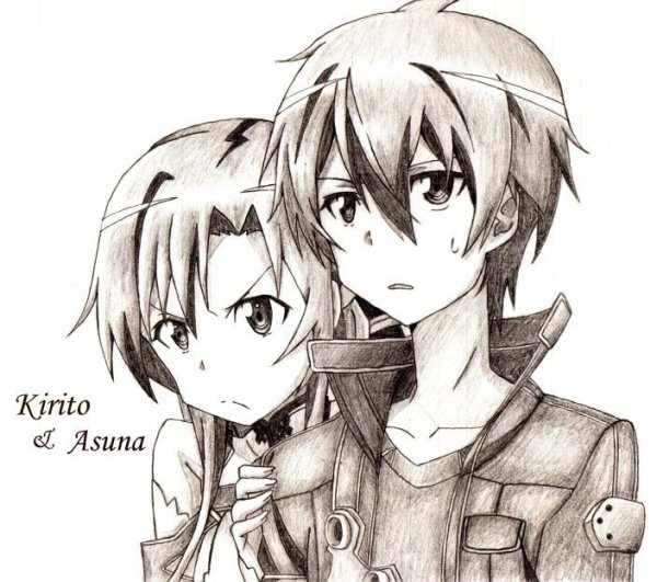 Кирито и Асуна черно белое