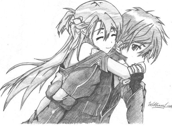 Кирито и Асуна карандашом