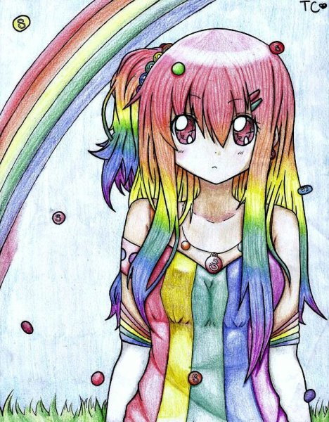 Радужные волосы аниме