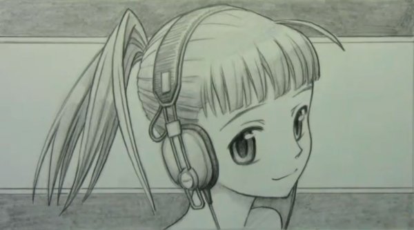 Девушка в наушниках для срисовки