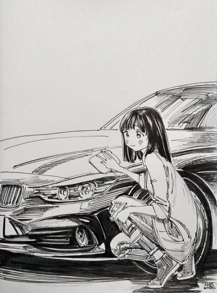 Машина аниме карандашом