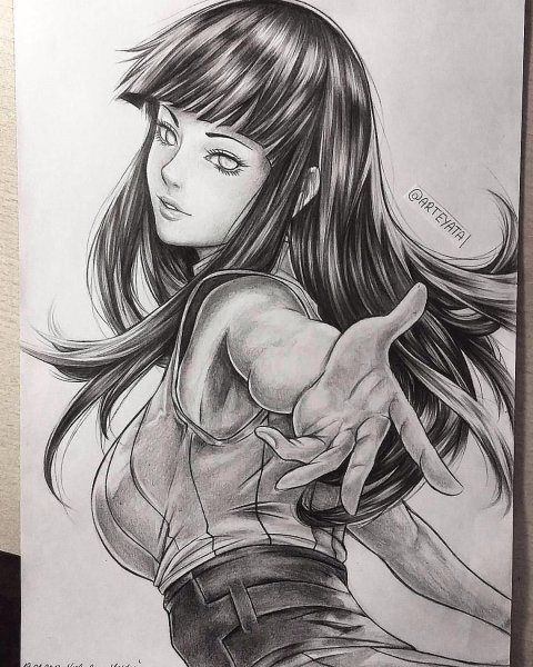 Скетч аниме Наруто Hinata
