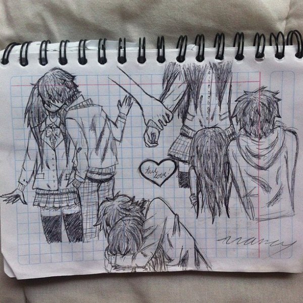 Аниме зарисовки в тетради
