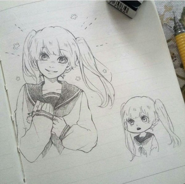 Аниме скетчи в тетради