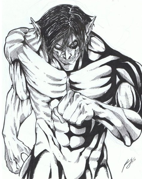 Эрен Титан чёрно белый