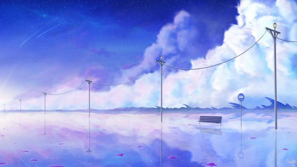 Аниме пейзаж голубой