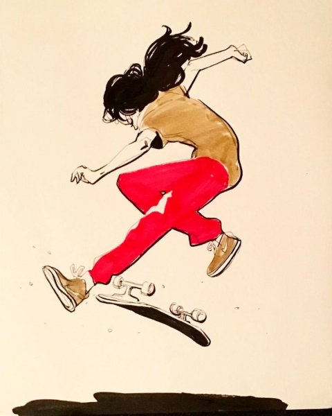 Девочка на скейте арт