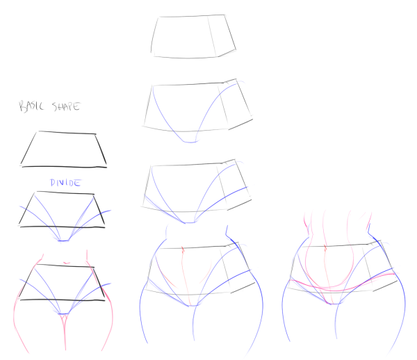 Поэтапное рисование женских ягодиц