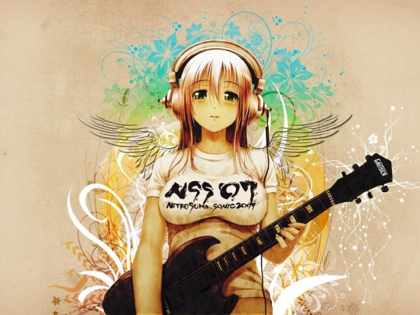 Аниме девушки с гитарой и в наушниках