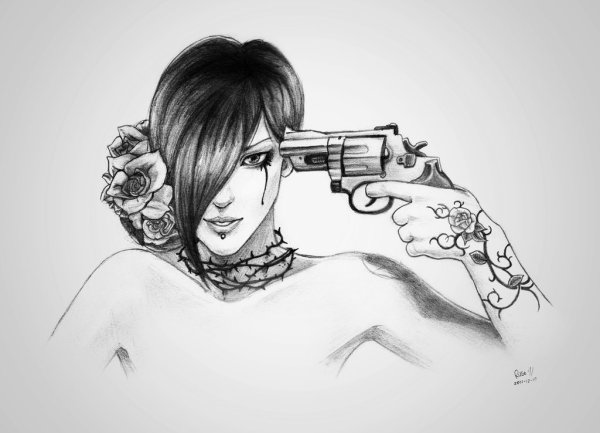 Нарисованная девочка с пистолетом