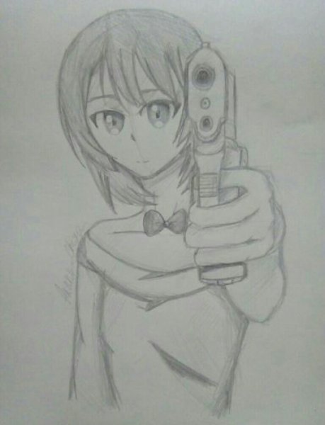 Нарисовать аниме девушку с оружием