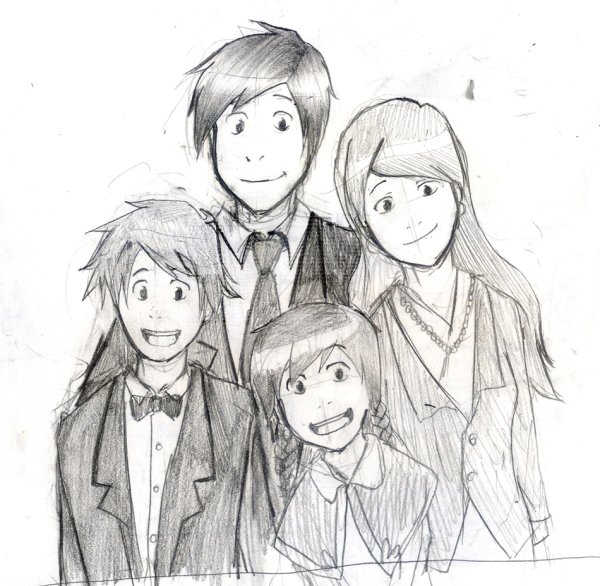Рисунок семьи в стиле аниме