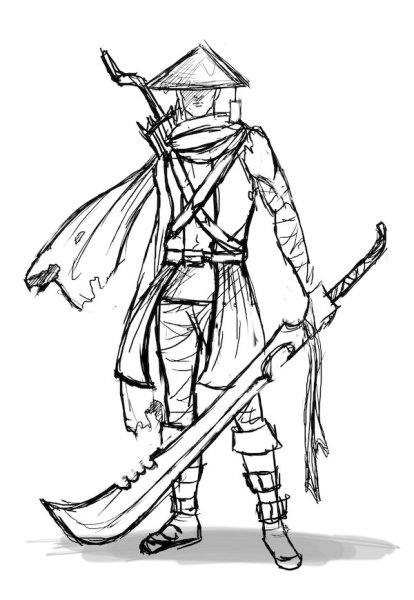 Силуэт самурая с катаной