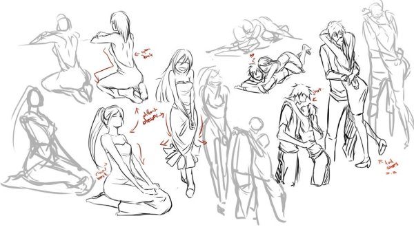 Скетчи персонажей позы