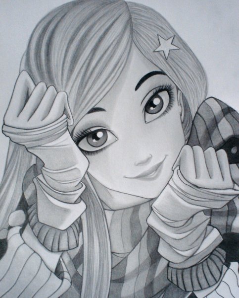 Аниме акварельными карандашами