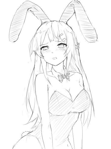 Набросок аниме девочки зайки