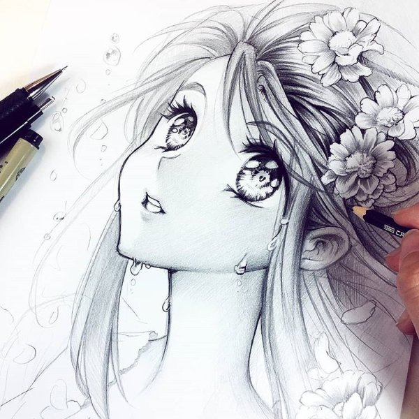 Скетчи аниме девушек