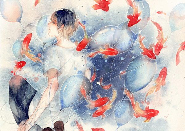 Парень с рыбками арт