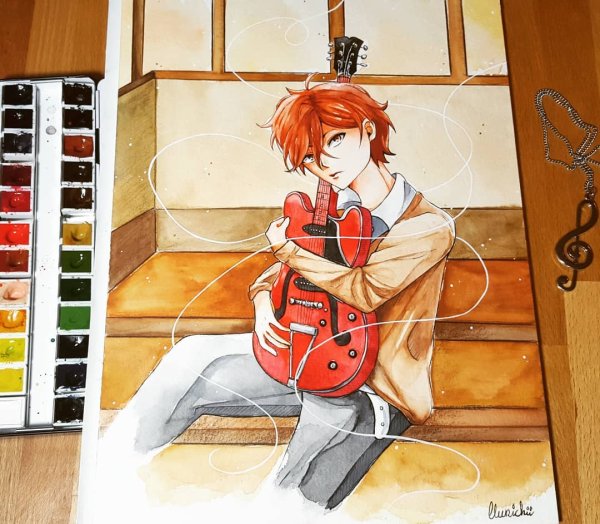 Мафую Сато с гитарой