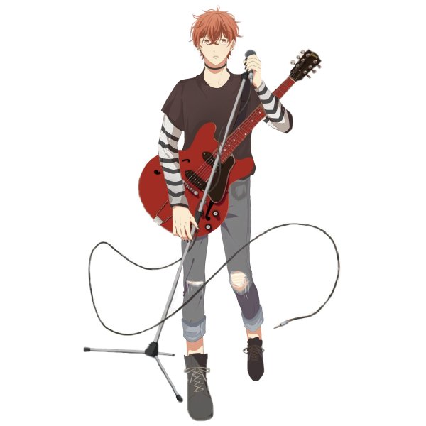 Мафую Сато в полный рост с гитарой