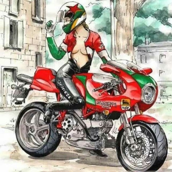 Шарж девушка на мотоцикле