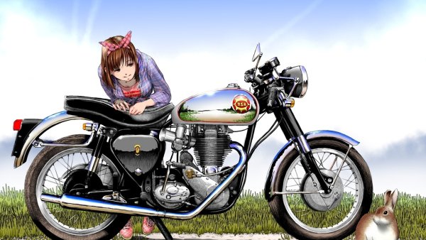 Аниме парень на мотоцикле