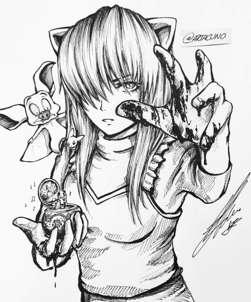 Люси Эльфийская песнь карандашом