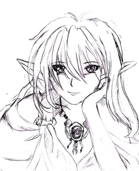 Аниме эльфийка карандашом