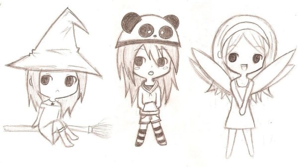 Чиби девочки для срисовки карандашом