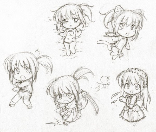 Эскизы Чиби аниме персонажей