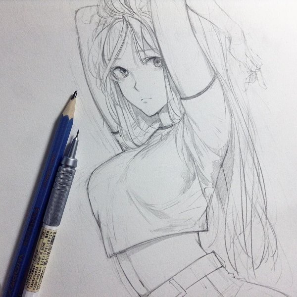 Аниме девушки карандашом