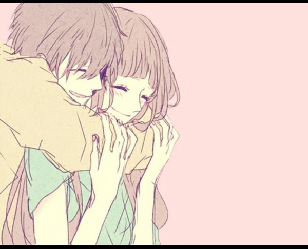 Аниме парень и девушка обнимаются