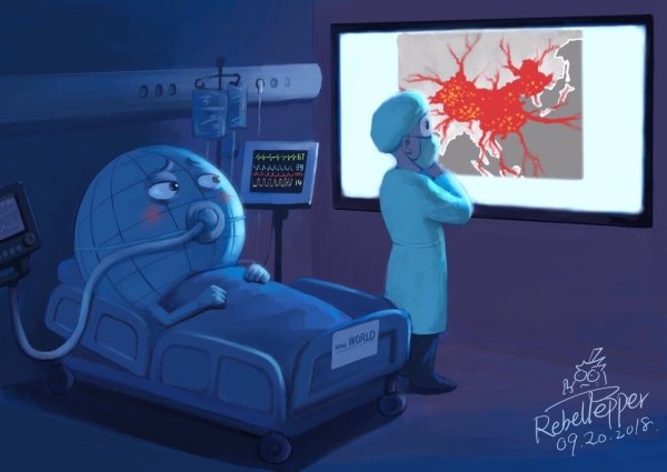 Карикатура корна вирус